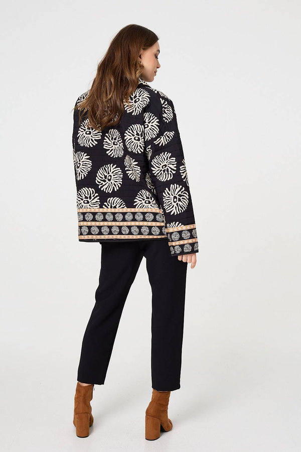 Black | Printed Padded Open Front Jacket