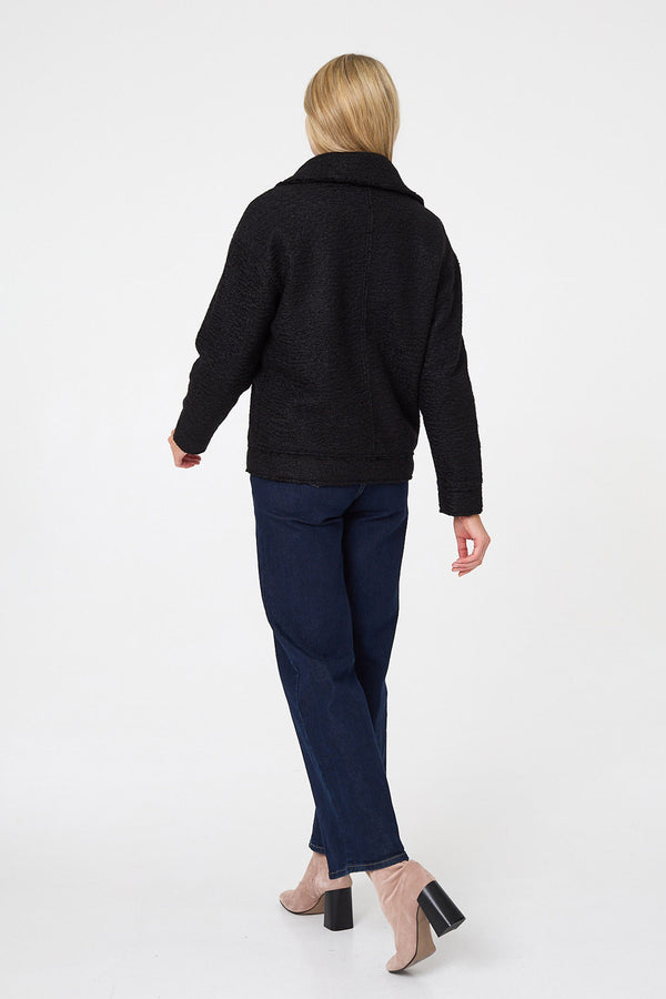 Black | Textured Asymmetric Biker Jacket