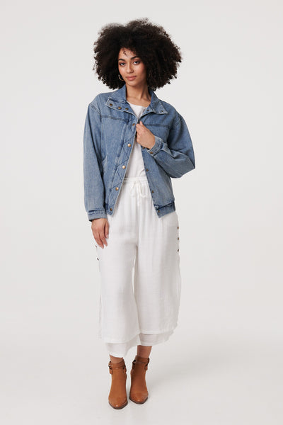 Zig Zag Stitch Long Sleeve Denim Jacket | Izabel London