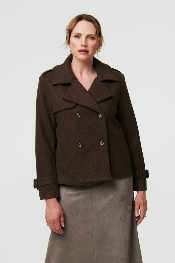 Brown | Textured Button Front Short Trench Coat