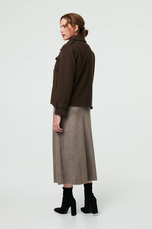 Brown | Textured Button Front Short Trench Coat