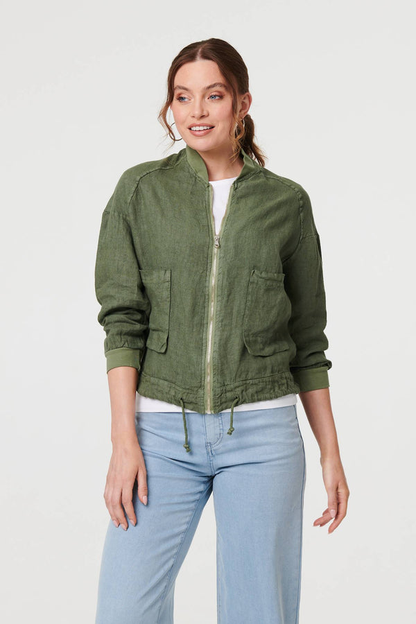 Khaki | Pocket Detail Zip Front Bomber Jacket