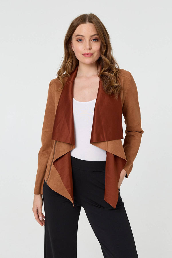 Tan | Waterfall Front Cropped Open Jacket