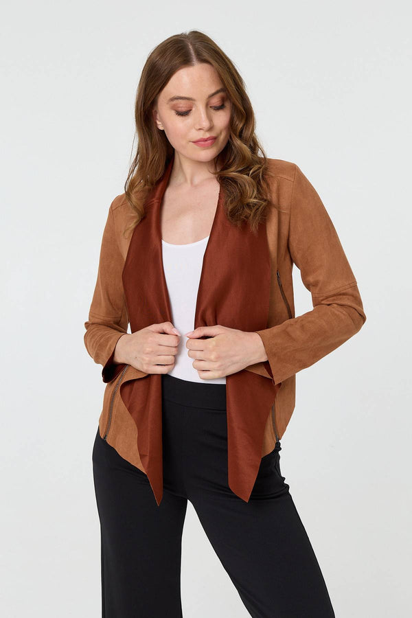 Tan | Waterfall Front Cropped Open Jacket