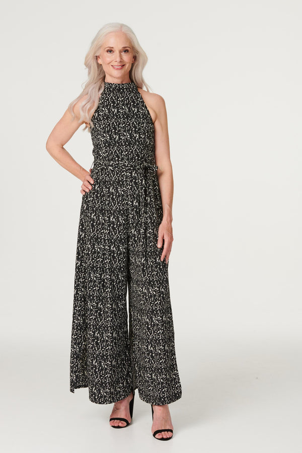 Black | Printed Tie Waist Jumpsuit