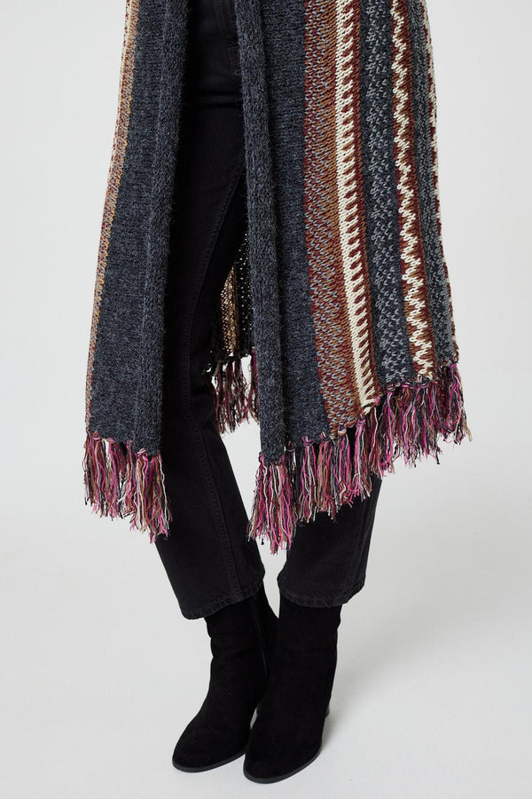 Grey | Fair Isle Open Front Knit Cardigan