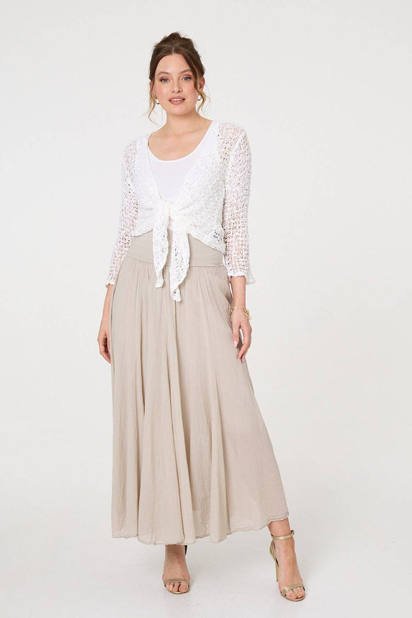 White | Crochet Open Knit Waterfall Cardigan