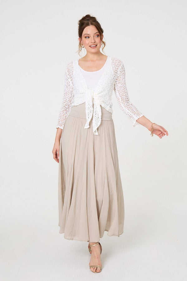 White | Crochet Open Knit Waterfall Cardigan