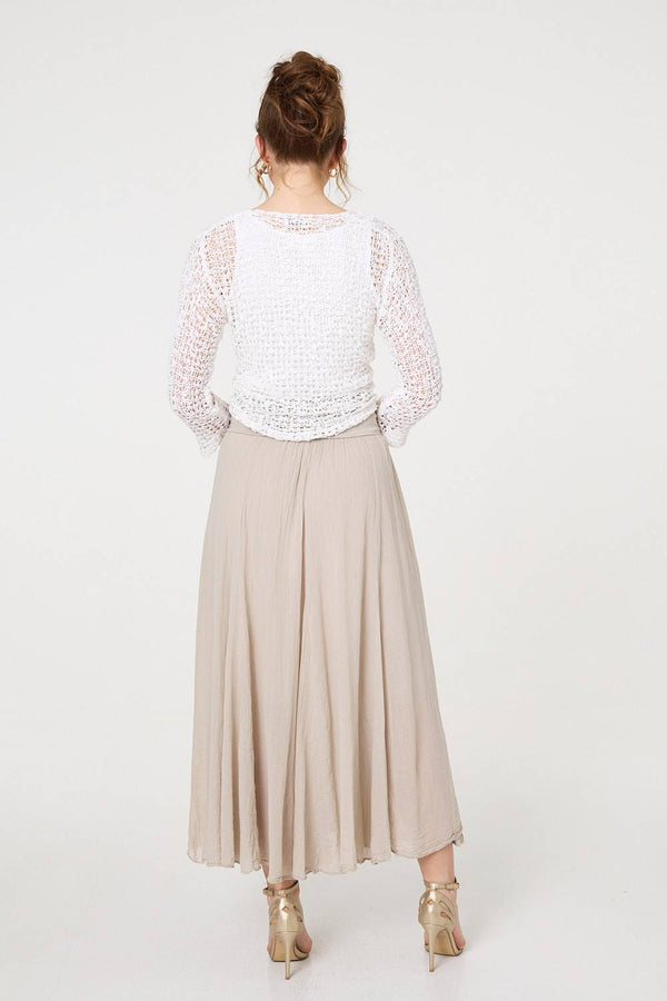 White | Crochet Open Knit Waterfall Cardigan