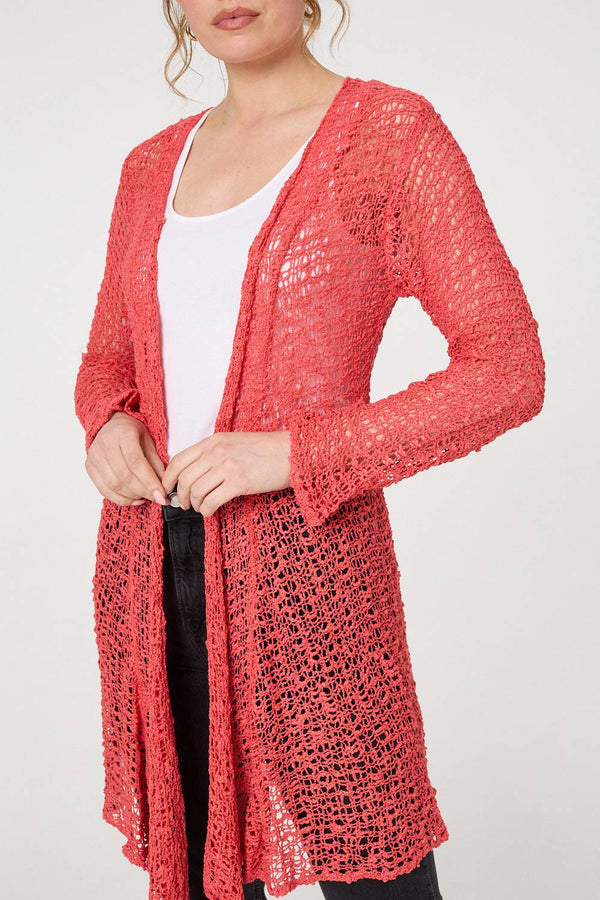 Coral | Crochet Knit Longline Waterfall Cardigan