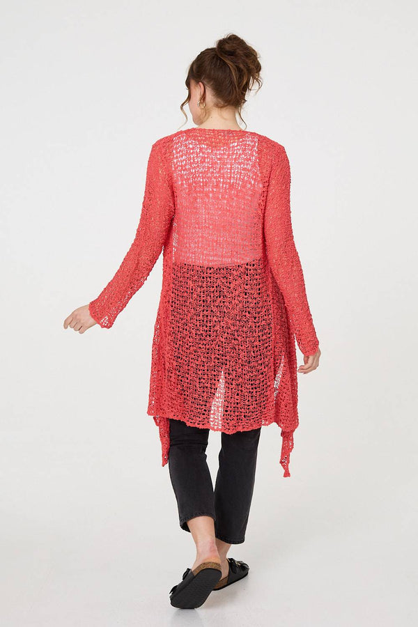 Coral | Crochet Knit Longline Waterfall Cardigan
