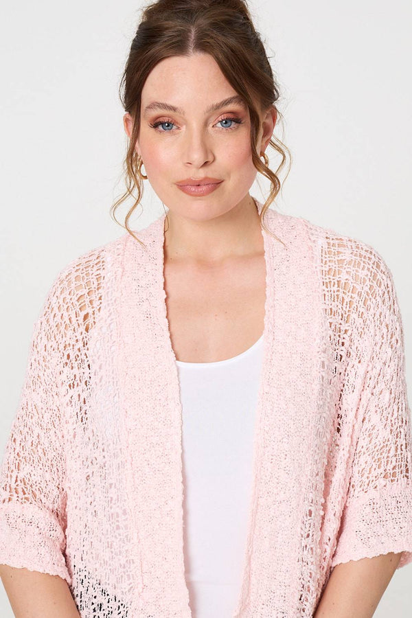 Pink | Crochet Knit Texture Waterfall Cardigan