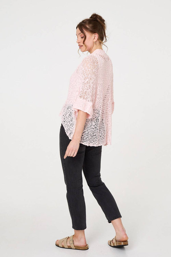 Pink | Crochet Knit Texture Waterfall Cardigan