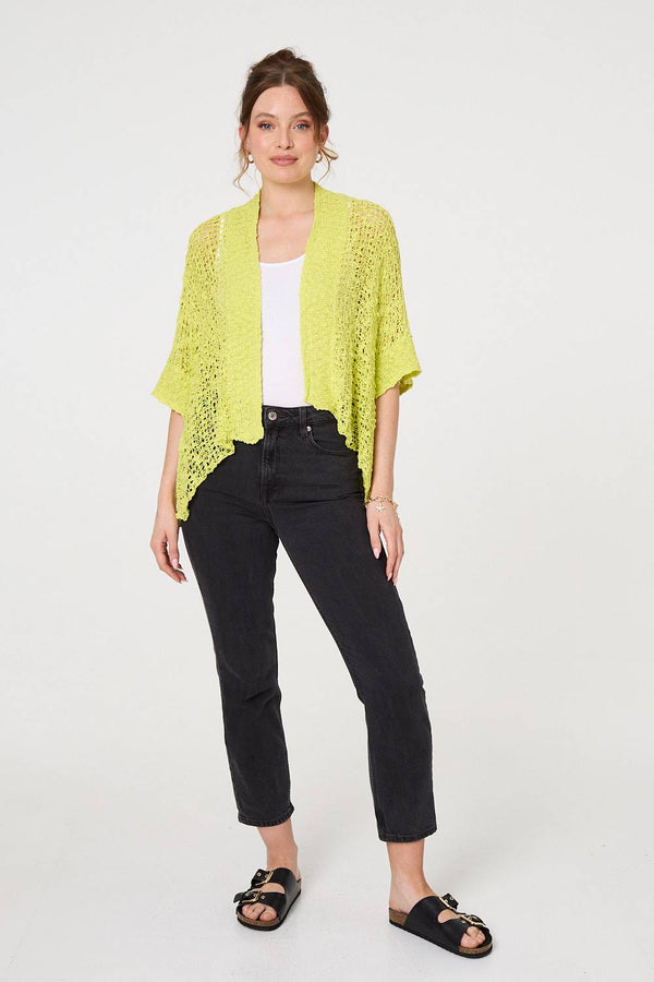 Green | Crochet Knit Texture Waterfall Cardigan
