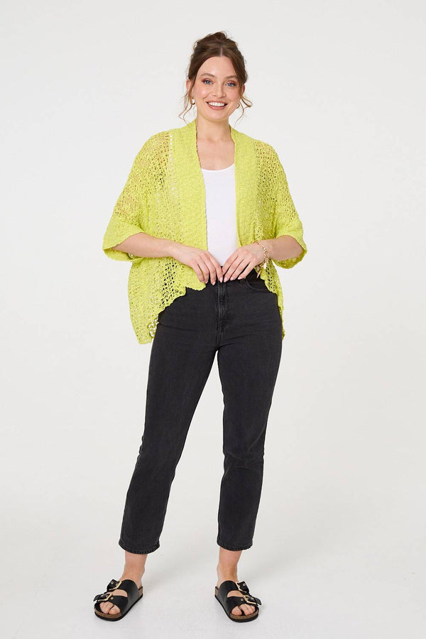Green | Crochet Knit Texture Waterfall Cardigan