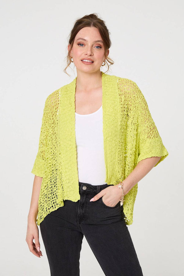 Green | Crochet Knit Texture Waterfall Cardigan