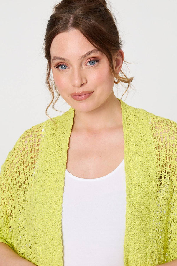 Green | Crochet Knit Texture Waterfall Cardigan