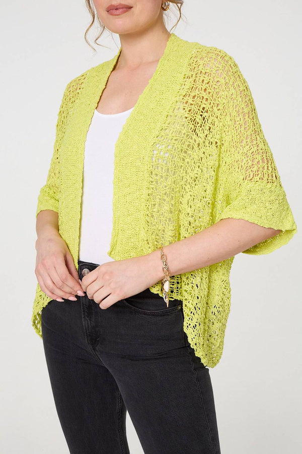 Green | Crochet Knit Texture Waterfall Cardigan