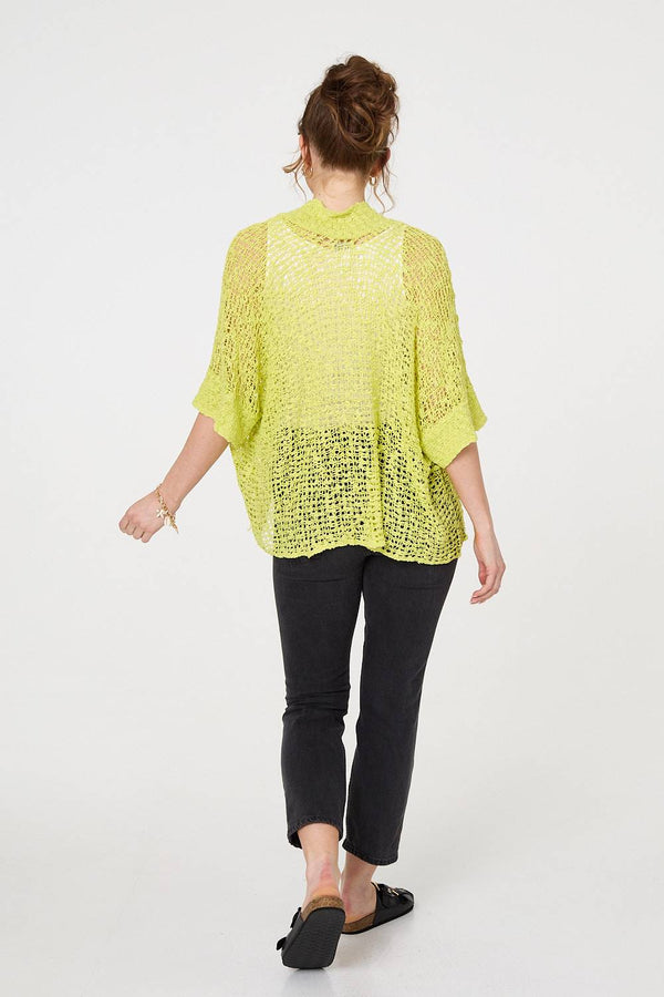 Green | Crochet Knit Texture Waterfall Cardigan
