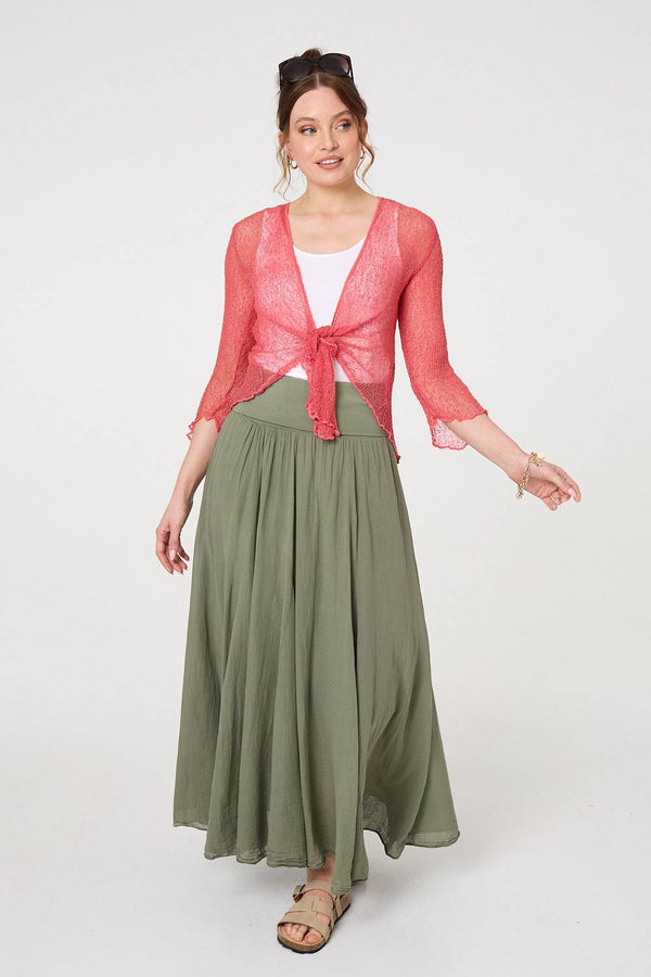 Coral | Sheer 3/4 Sleeve Open Front Cardigan