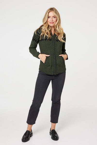 Nordic Print Zip Front Hooded Cardigan | Izabel London