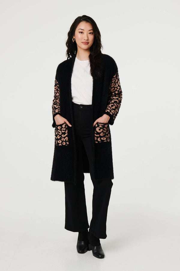 Black | Animal Print Open Longline Cardigan