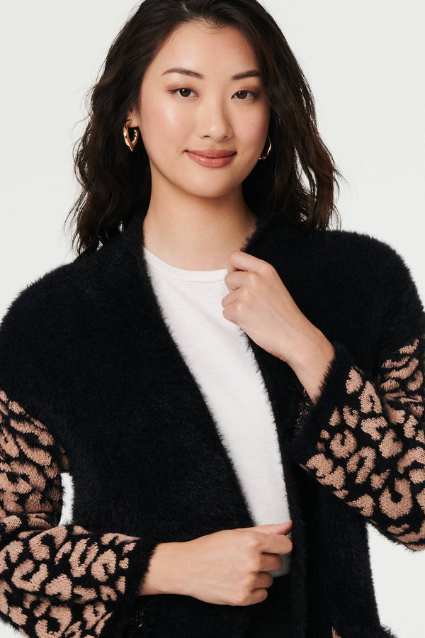 Black | Animal Print Open Longline Cardigan