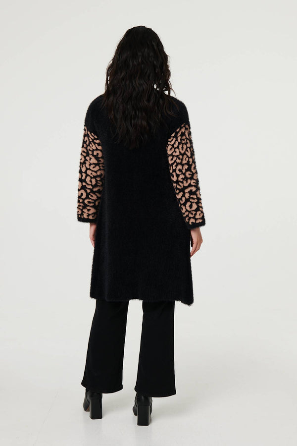 Black | Animal Print Open Longline Cardigan