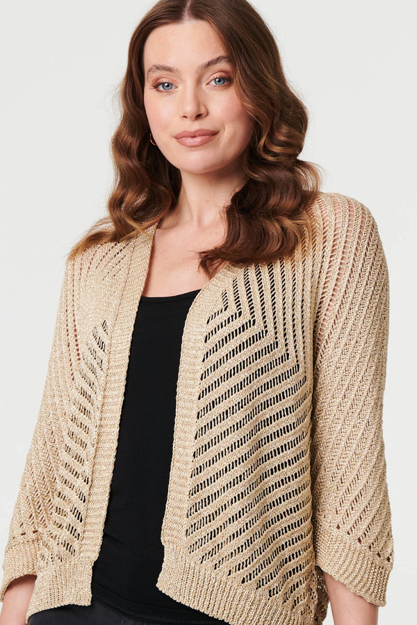 Gold | Chevron Texture Mesh 1/2 Sleeve Cardigan