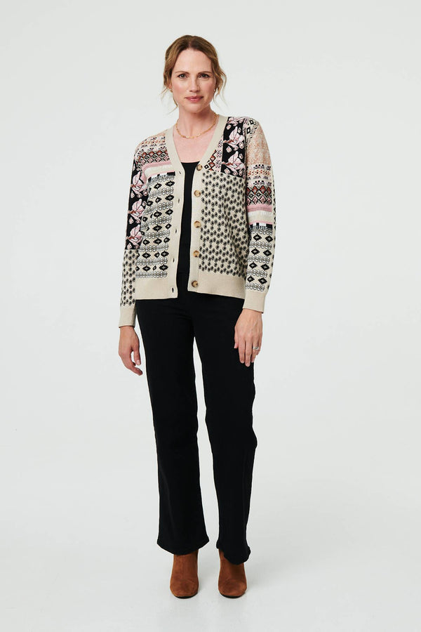 Cream | Patchwork Print Long Sleeve Cardigan