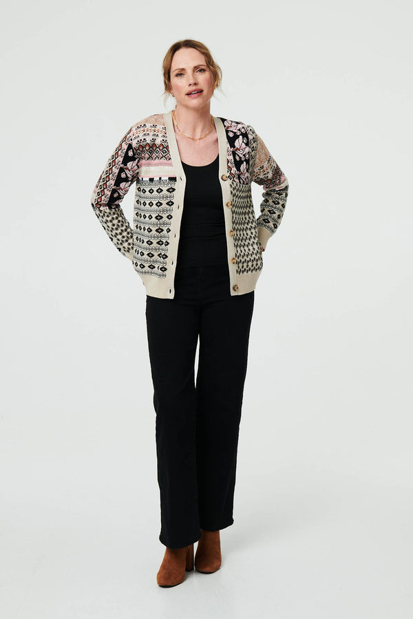 Cream | Patchwork Print Long Sleeve Cardigan