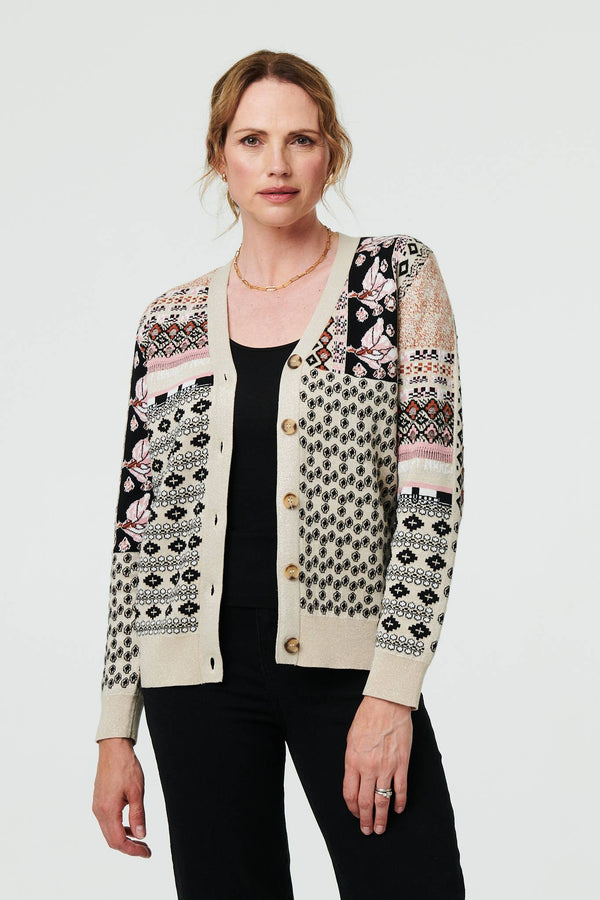 Cream | Patchwork Print Long Sleeve Cardigan