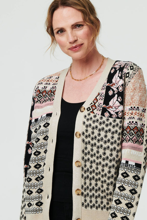 Cream | Patchwork Print Long Sleeve Cardigan