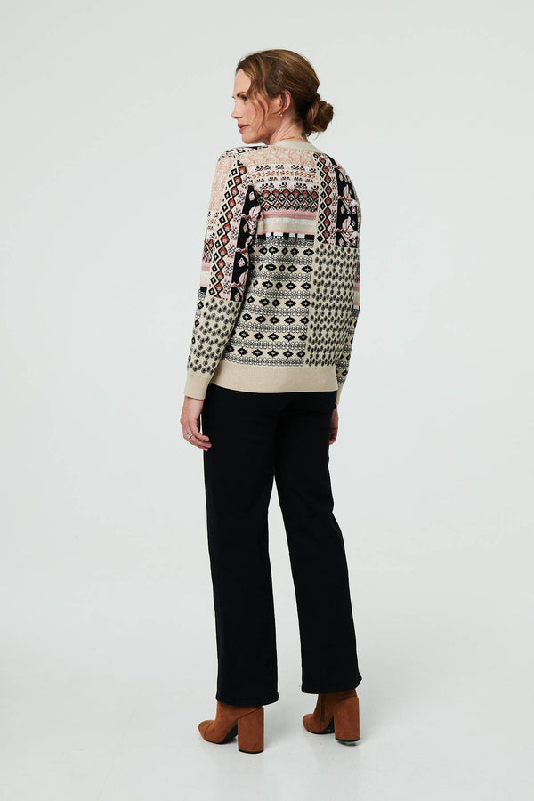 Cream | Patchwork Print Long Sleeve Cardigan