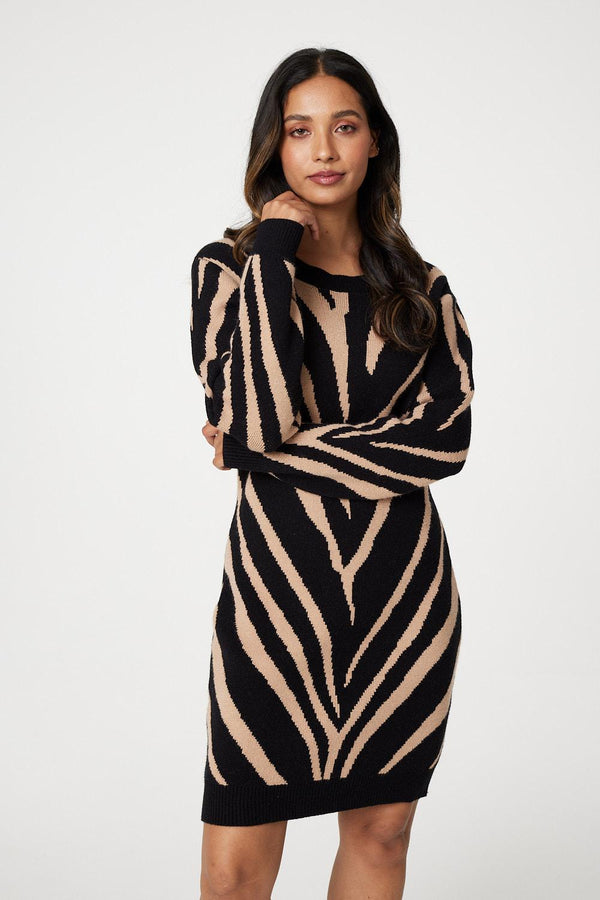 Black | Animal Print Short Knit Dress