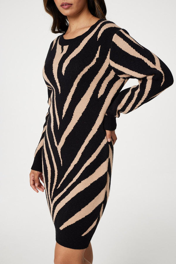Black | Animal Print Short Knit Dress