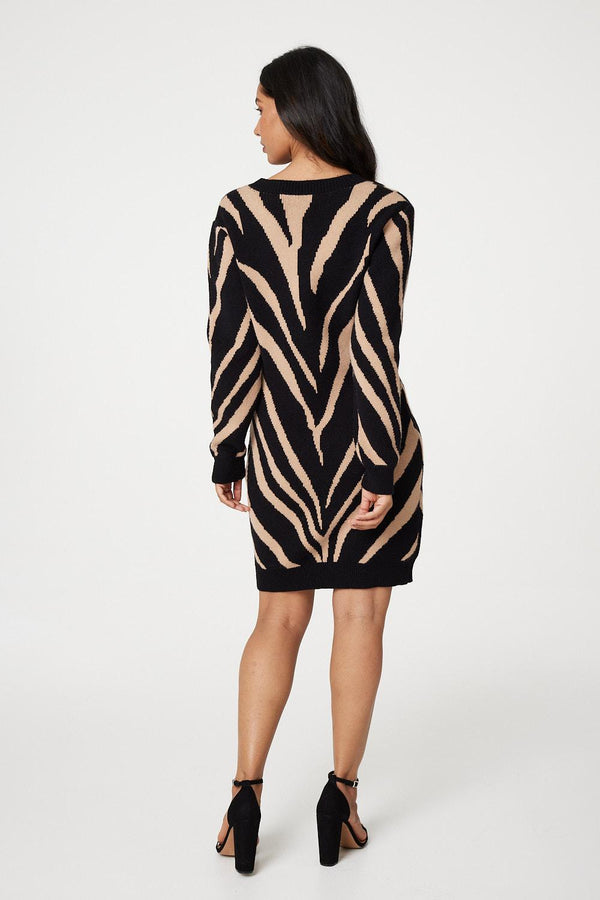 Black | Animal Print Short Knit Dress