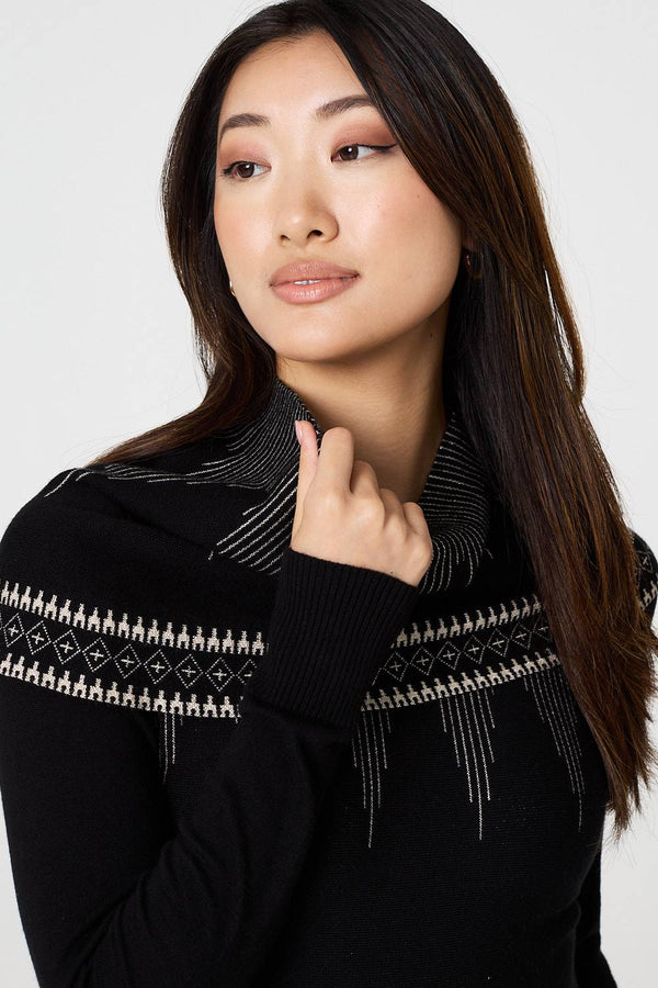 Black | Printed Knit Dress With Removable Rollneck