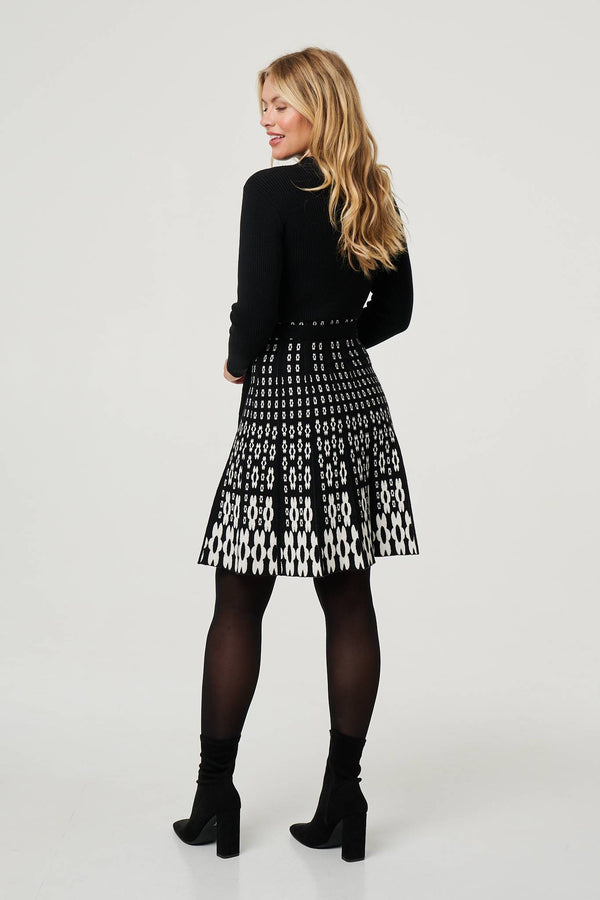 Black | Geo Print Knee Length Jumper Dress