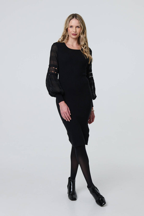 Black | Long Sheer Sleeve Bodycon Knit Dress
