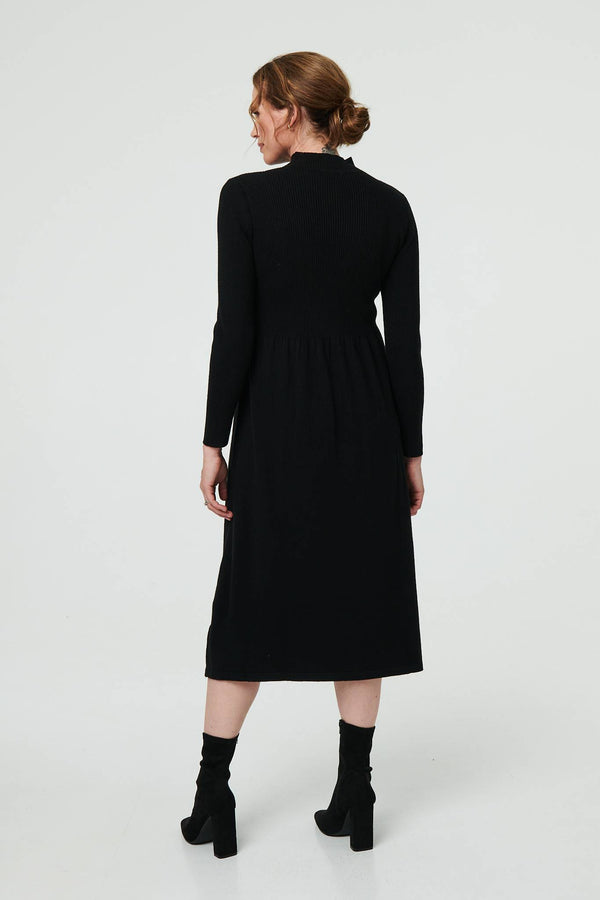 Black | Textured High Neck Midi Jumper Dress