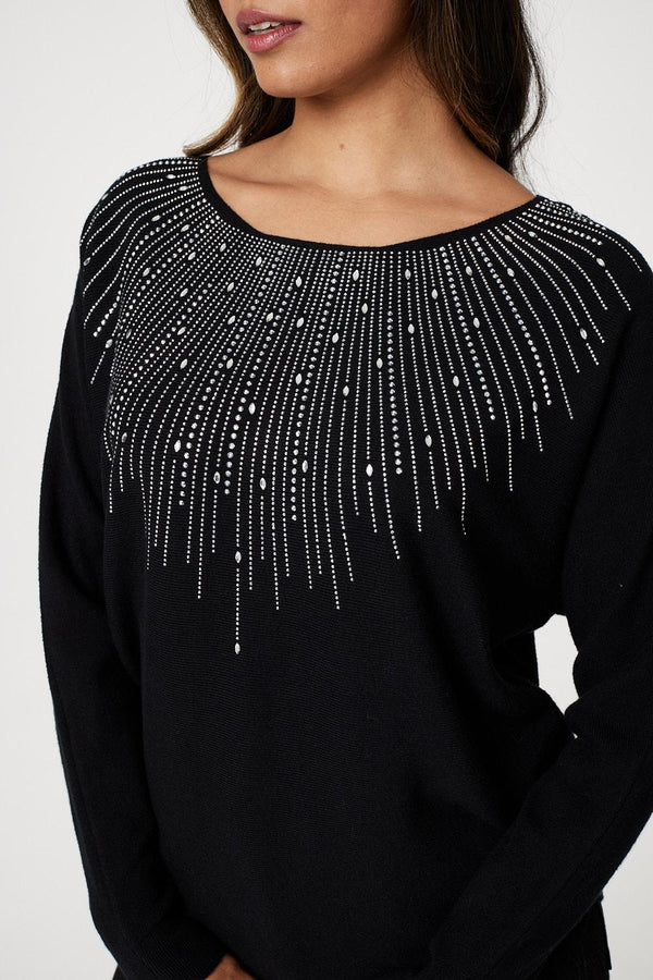 Black | Embellished Front Knit Jumper