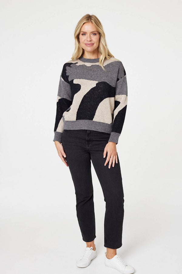 Grey | Printed Metallic Knit Jumper