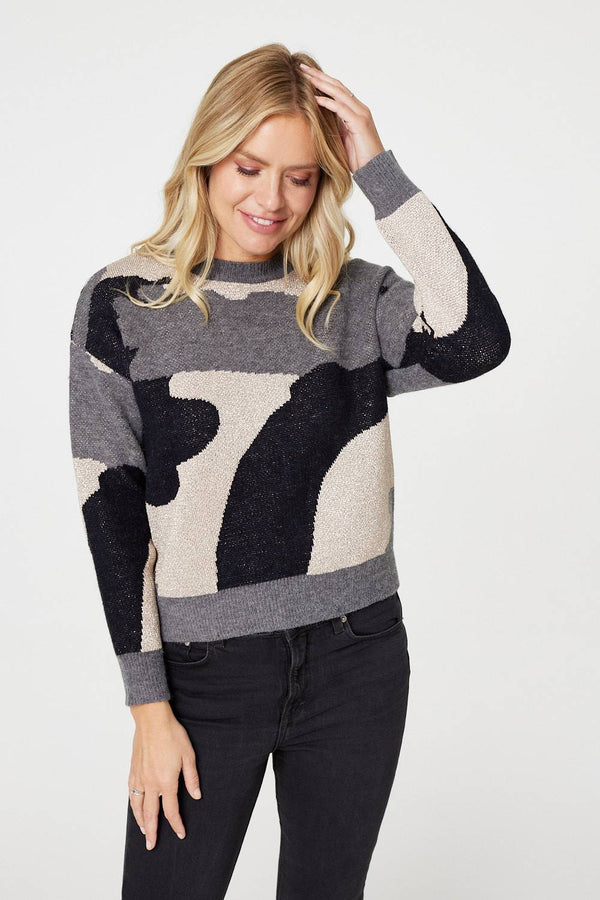 Grey | Printed Metallic Knit Jumper