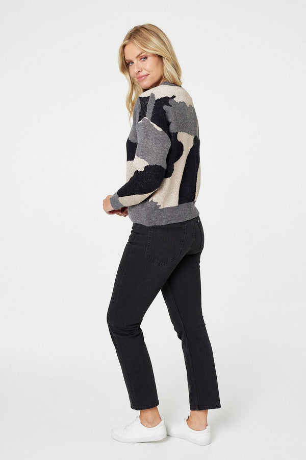Grey | Printed Metallic Knit Jumper