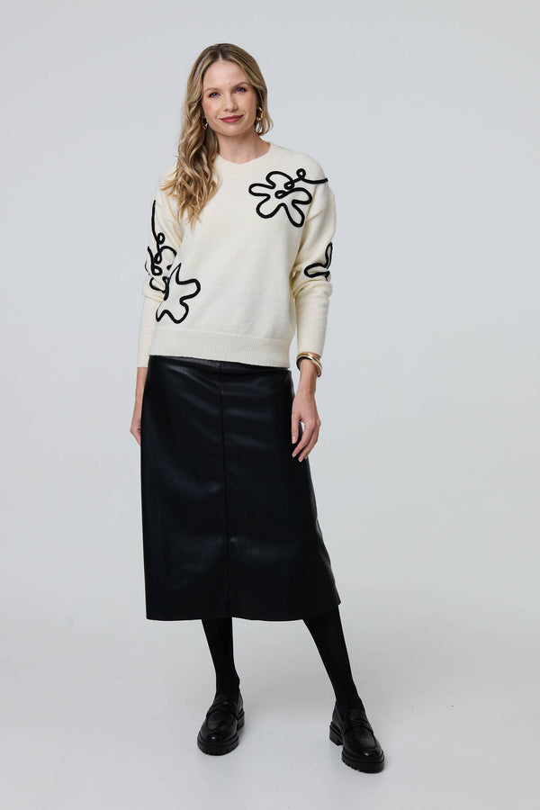 White | Floral Embroidered Relaxed Jumper