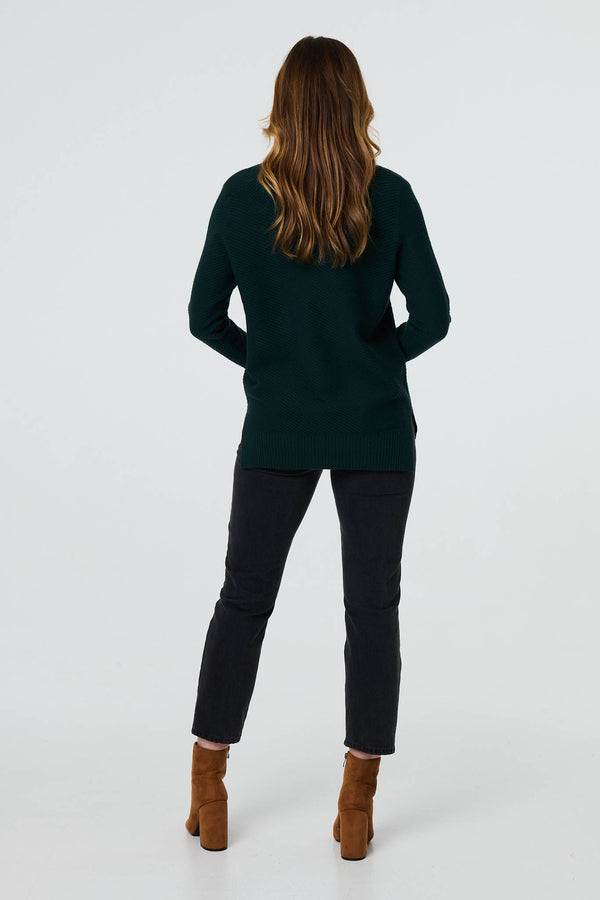 Green | Button Detail High Neck Knit Jumper
