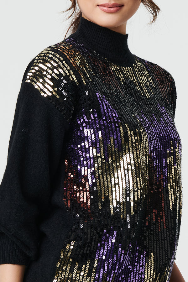 Black | Sequin Embellished Puff Sleeve Jumper