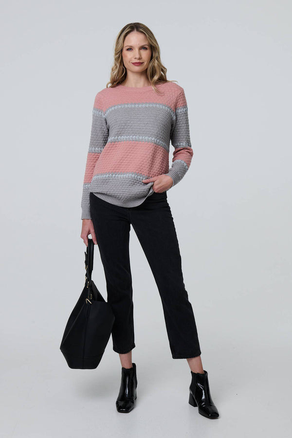 Pink | Striped Texture Slim Jumper