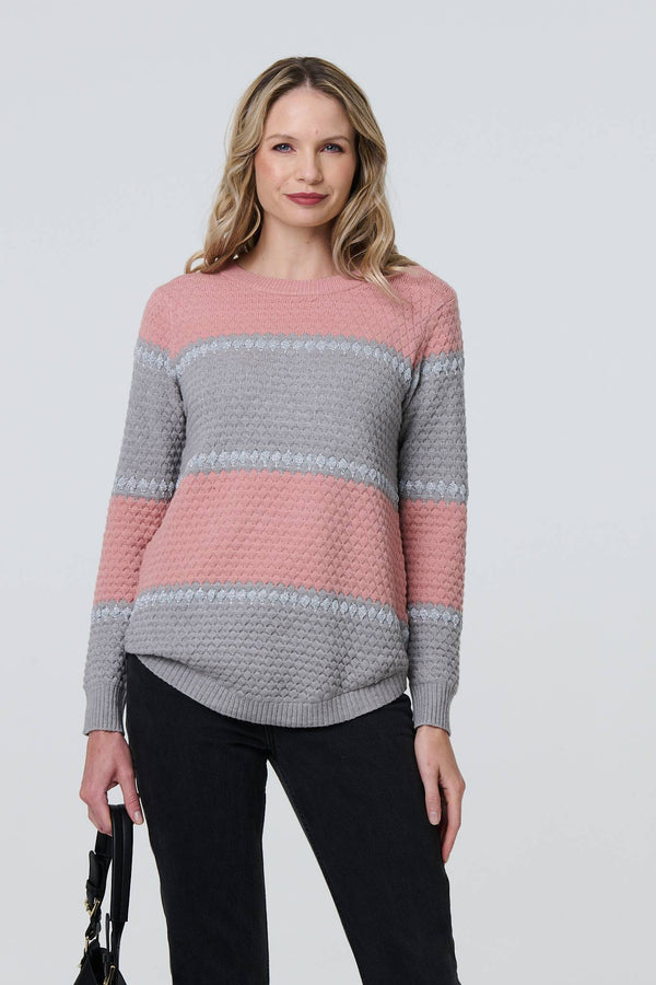 Pink | Striped Texture Slim Jumper